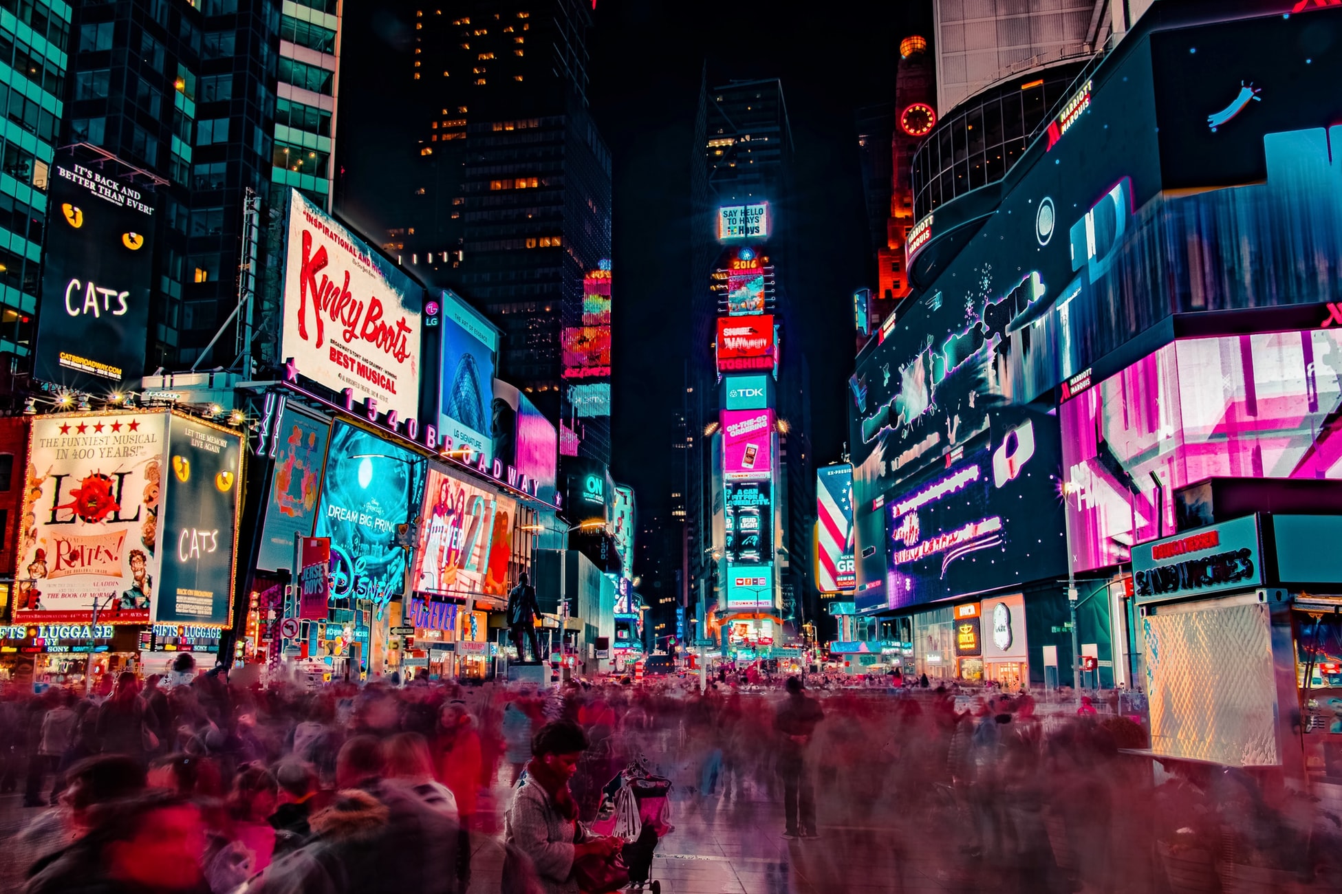 Night time image of NYC Times Square